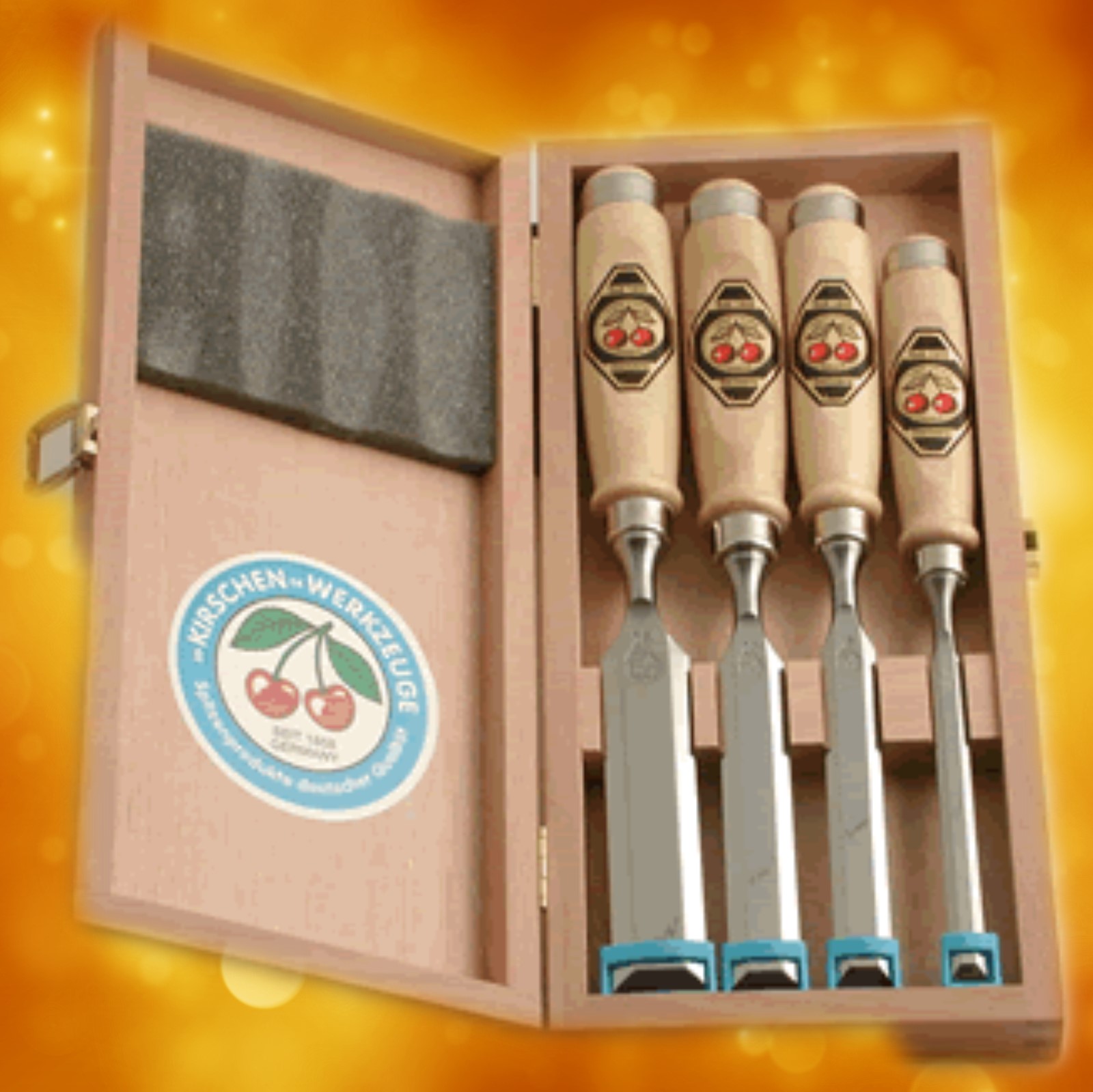 Two Cherries Chisels 500-1559 Set of 4 in Wooden Box 500-1559